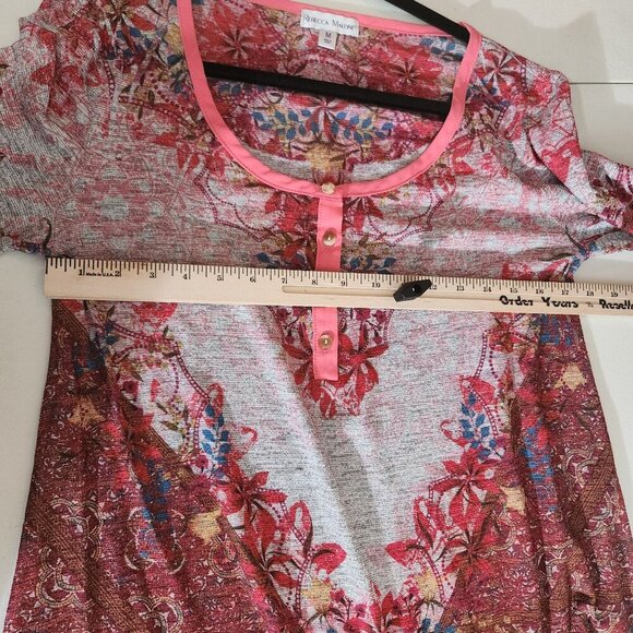 Rebecca Malone Blouse Womens Medium Floral Print Henley Neckline - Picture 9 of 13